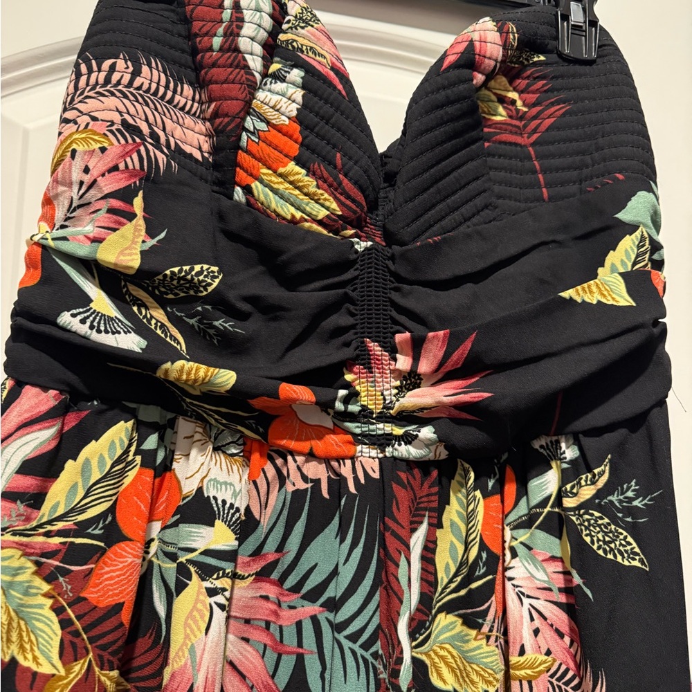 Xhilaration Black halter romper with Colorful Leaf Pattern